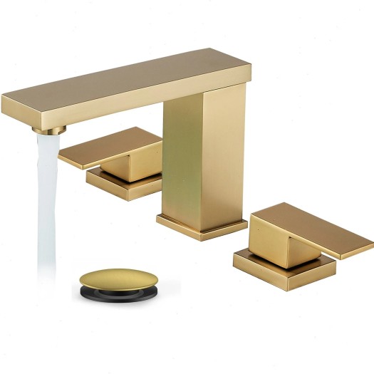 Brushed Gold 8" Widespread Bathroom Sink Faucet 3 Hole Vanity Faucet With Drain