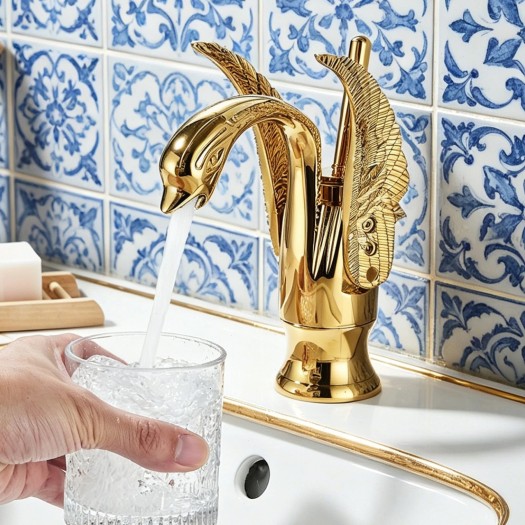 Gold Swan Bathroom Basin Sink Faucet Single Hole Handle Lavatory Vanity Mixer