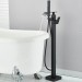 Black Bathtub Faucet Floor Mount Freestanding Waterfall Tub Filler W/Hand Spray - view 5