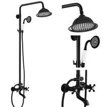 Black Exposed Shower Faucet System 8inch Rainfall Shower Head Set With Tub Spout