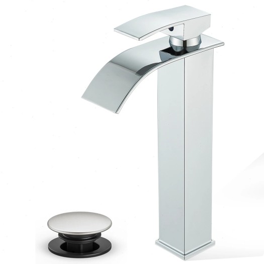 Waterfall Tall Bathroom Faucet 1Hole Single Handle Vessel Sink Faucet With Drain