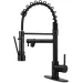 Kitchen Faucet Swivel Single Handle Sink Pull Down Sprayer Mixer Tap Deck Plate Matt Black - view 2