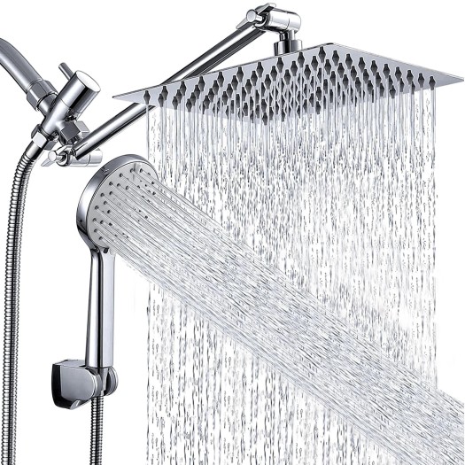Chrome 8"Rain Shower Head With Handheld Spray Combo High Pressure Adjustable Arm