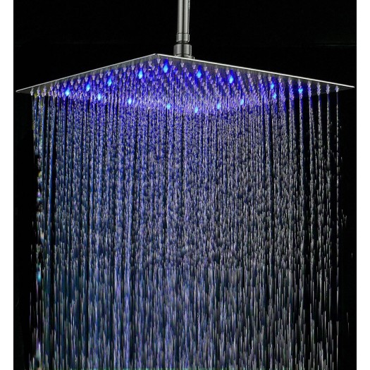 12-inch LED Square Shower Head Rainfall Ultra Thin Top Sprayer Brushed Nickel