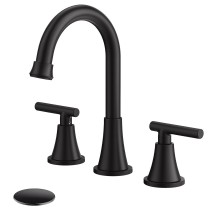 Black Bathroom Sink Faucet 3 Holes 8in Widespread Vanity Mixer Faucet With Drain