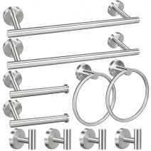 10Pcs Bathroom Hardware Set Towel Rack Bar Towel Rings Hooks Toilet Paper Holder