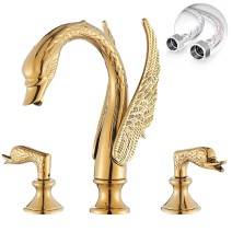 Gold Swan Bathroom Sink Faucet 3 Holes 2 Handle Basin Vanity Mixer Supply Lines