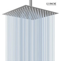 Brushed Nickel Shower Head 12 Inch Rainfall Top Sprayer Ultra Thin Square Faucet