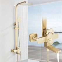 Brushed Gold Rain Shower System Outdoor Shower Fixtures With Handheld Spray Kit