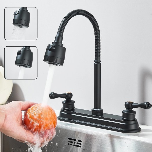 Black High Arc Kitchen Faucet 8 Inch Centerset 3 Hole 2 Handle Sink Mixer Taps