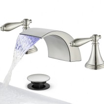LED Waterfall Bathroom Faucet 3 Holes Sink Vanity Faucet 2-Handle With Drain
