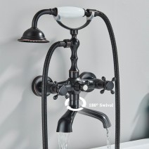 Oil Rubbed Bronze Clawfoot Tub Faucet With Hand Shower Wall Mount Bathtub Filler