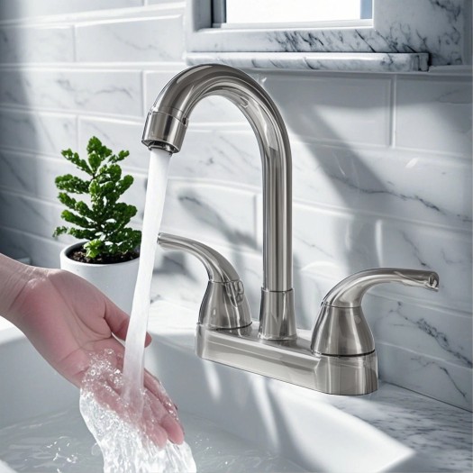 4Inch Brushed Nicke RV Bathroom Sink Faucet Mixer Top 2 Handle