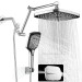 Chrome Rain Shower Head Combo With Handheld Spray High Pressure Adjustable Arm - view 2