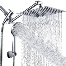 Chrome 8"Rain Shower Head With Handheld Spray Combo High Pressure Adjustable Arm