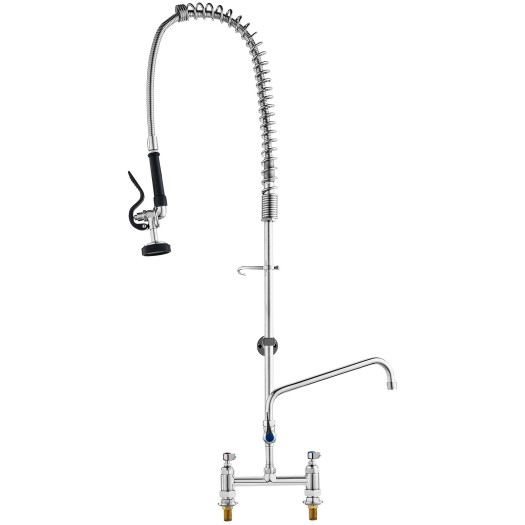 44" Commercial Pre Rinse Faucet Deck Mount Kitchen Sink Faucet W/ Sprayer