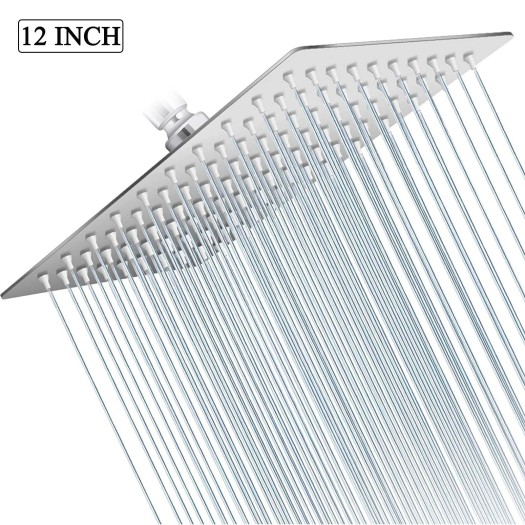 Chrome 12" Rain Shower Head High Flow Large Square Showerhead Stainless Steel