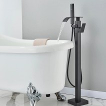 Freestanding Bathroom Bathtub Faucet Floor Mount Tub Filler Mixer System Black