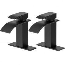 Black 2 Sets Bathroom Sink Faucet Waterfall Lavatory Vanity Taps Single Handle
