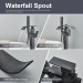 Black Bathtub Faucet Floor Mount Freestanding Waterfall Tub Filler W/Hand Spray - view 9