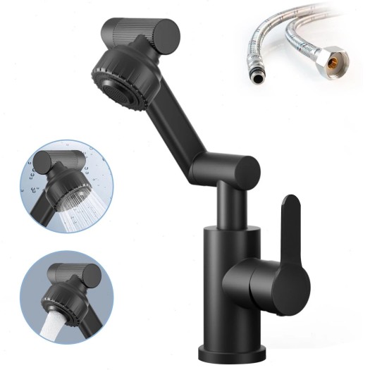 Bathroom Sink Faucet 1080° Swivel Vanity Mixer Single Handle 1Hole Taps Black