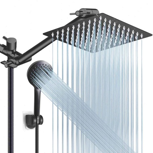 Black Rain Shower Head High Pressure Handheld Spray Combo With Adjustable Arm