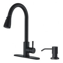 Kitchen Faucet With Soap Dispenser Black Pull Down Sprayer Sink Faucet 1 Handle