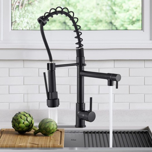 Matte Black Kitchen Faucet Pull Down Sprayer Swivel Single Handle Sink Mixer Tap