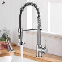 Kitchen Sink Faucet Stainless Steel Swivel Single Handle Pull Down Sprayer Mixer