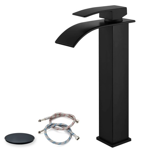 Matte Black Tall Bathroom Vessel Sink Faucet Single Handle Vanity Mixer W/Drain