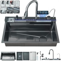 Flying Rain Stainless Steel Waterfall Kitchen Sink With Pull Down Faucet 29.5 In