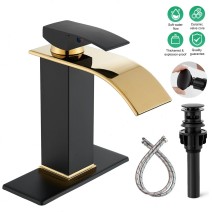 Black Gold Bathroom Sink Faucet Single Handle Waterfall Vessel Vanity Mixer Taps
