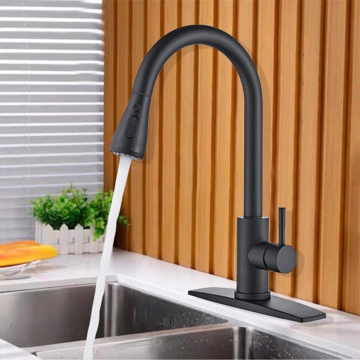 Black Kitchen Faucet Pull Down Sprayer Single Handle Sink Mixer Tap With Cover