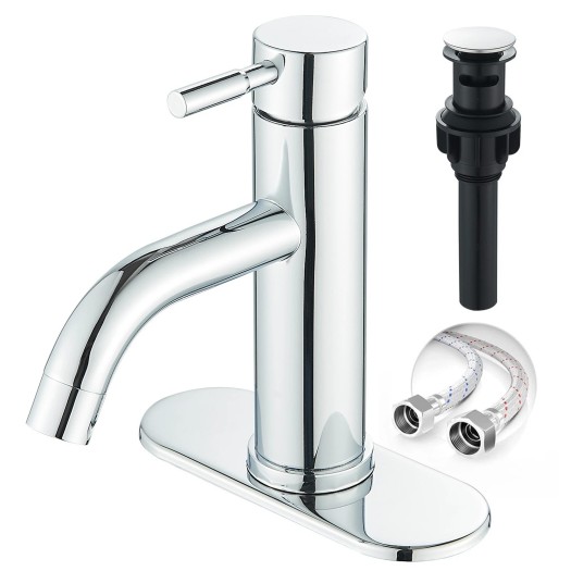 Chrome Bathroom Faucet Single Handle Sink Vanity Mixer Taps With Pop-up Drain