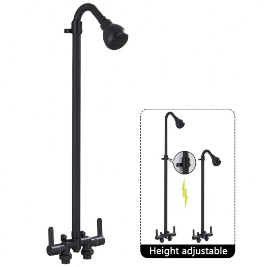 Black Rain Outdoor Shower Kit 2 Handle Outside Shower Fixture System Wall Mount