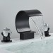 Matte Black 3 Holes Sink Faucet Waterfall Bathroom Basin Vanity Mixer 2 Handle - view 3