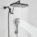 Black Rain Shower Head With Handheld Spray Set High Pressure 16" Adjustable Arm - view 6