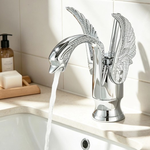 Luxury Chrome Swan Bathroom Faucet Single Handle Vessel Sink Vanity Faucet 1Hole