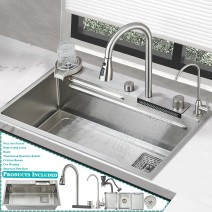 Flying Rain Stainles Steel Waterfall Kitchen Sink W PullDown Faucet Gray31.5INCH