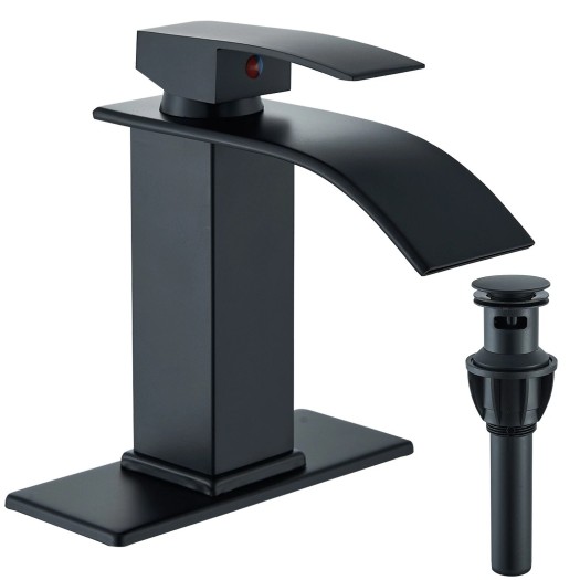 Bathroom Sink Faucet Black Waterfall Basin Vanity Mixer Single Handle With Drain