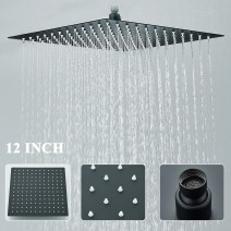 Black Rainfall Shower Head High Pressure 12 Inch Square Rain Showerhead Sprayer