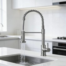 Nickel Kitchen Sink Faucet/Panel Pull Down Sprayer Swivel Mixer Stainless Steel