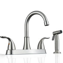Brushed Nickel Kitchen Faucet 2Handle 4 Hole Sink Mixer Faucet With Side Sprayer