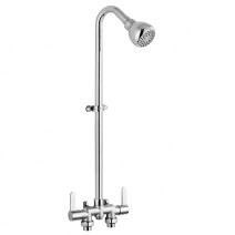 Chrome Rain Outdoor Shower Kit 2 Handle Outside Shower Fixture System Wall Mount