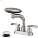 Brushed Nickel Bathroom Sink Faucet 3 Hole 4in Centerset Vanity Mixer With Drain - view 2