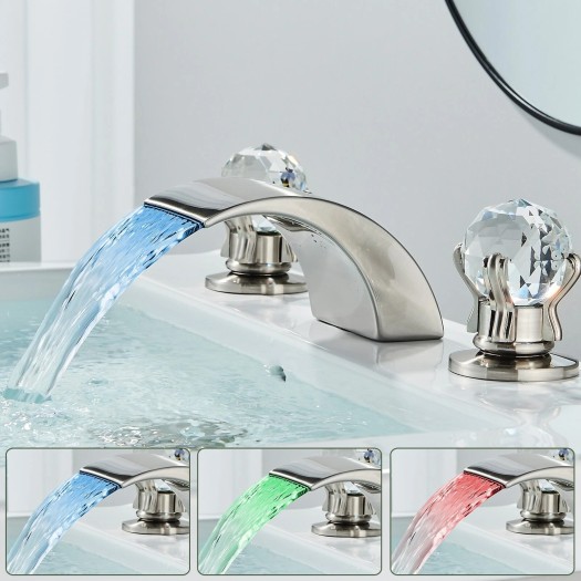 Brushed Nickel Bathroom Sink Faucet 3Hole 2Handle Widespread Vanity Mixer Faucet