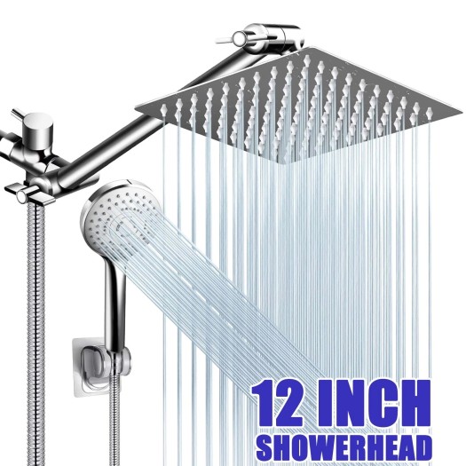 Chrome Rain Shower Head Combo With Handheld Spray High Pressure Adjustable Arm