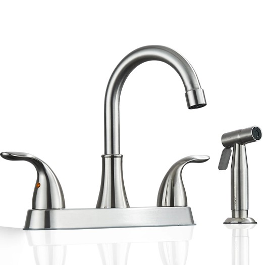 Brushed Nickel Kitchen Faucet 2Handle 4 Hole Sink Mixer Faucet With Side Sprayer