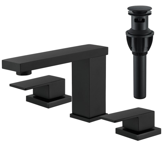 Widespread Bathroom Sink Faucet Black 2-Handle 3 Hole Vanity Basin Mixer W/Drain