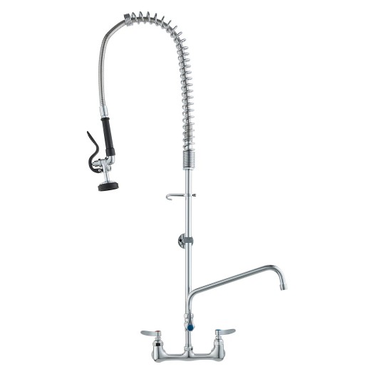 44" Commercial Faucet With Pre-Rinse Sprayer Wall Mount Kitchen Sink Faucet